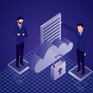data network businessman paper padlock cloud storage security vector illustration